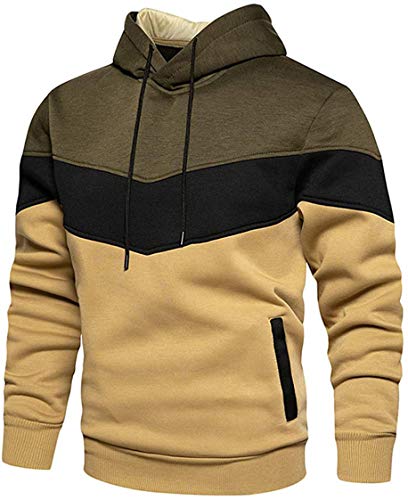 Herren-Kapuzenpullover, Farbblock-Sweatshirts, langärmelig, Kapuzenpullover, Kordelzug, lässiges Oberteil mit Taschen, A-army Grün, M von comefohome