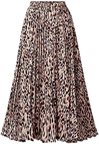 Leoparden Rock Damen Sommer Midi Lang Röcke Hohe Taille Faltenrock Mädchen Sommerrock Skirt L von comefohome