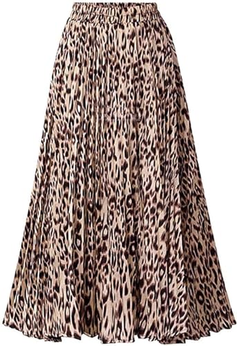 Leoparden Rock Damen Sommer Midi Lang Röcke Hohe Taille Faltenrock Mädchen Sommerrock Skirt XXL von comefohome