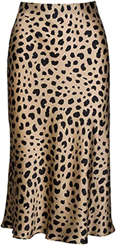 Rock Damen Leopard Midi Lang Röcke Sommer Versteckte Elastische Taille Lässig Leoparden Rock Midirock Skirt Small von comefohome