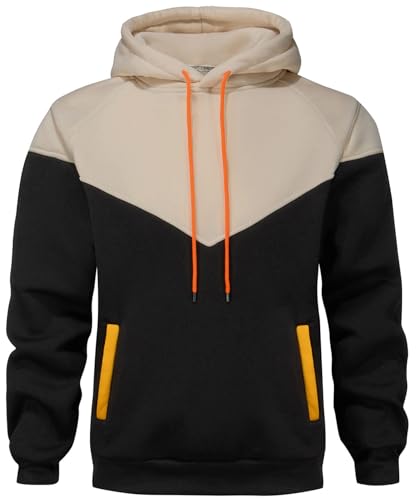 comefohome Hoodie Herren Pullover Langarm Sweatjacke Kapuzenpullover Farbblock Casual Sweatshirt Hoody Kapuzenjacke mit Tasche Beige Schwarz M von comefohome