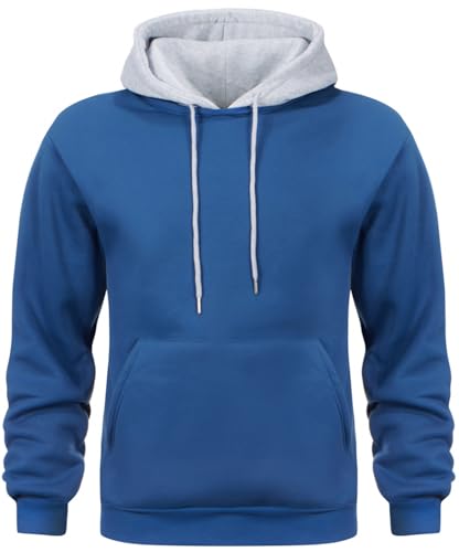 comefohome Hoodie Herren Pullover Langarm Sweatjacke Kapuzenpullover Farbblock Sweatshirt Hoody Kapuzenjacke mit Tasche Blau M von comefohome