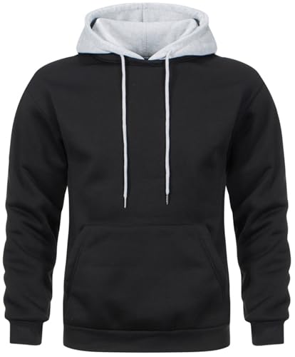 comefohome Hoodie Herren Pullover Langarm Sweatjacke Kapuzenpullover Farbblock Sweatshirt Hoody Kapuzenjacke mit Tasche Schwarz S von comefohome