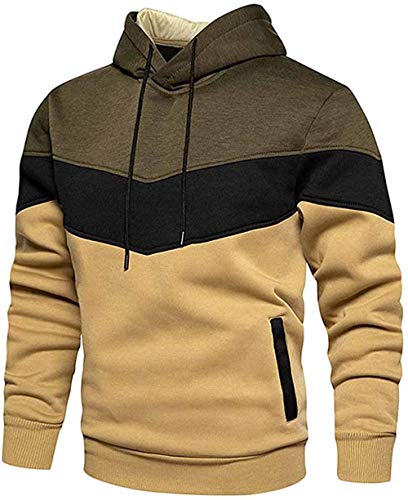 comefohome Hoodie Herren Pullover Langarm Sweatjacke Kapuzenpullover Farbblock Sweatshirt Khaki Large von comefohome