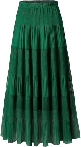 comefohome Maxirock Rock Lang Damen Sommer Maxi Rock Chiffon Skirt Bohemien Sommerrock Elastische Taille Plissierter Röck Grün M von comefohome