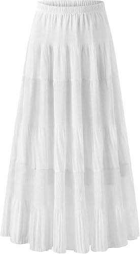 comefohome Maxirock Rock Lang Damen Sommer Maxi Rock Chiffon Skirt Bohemien Sommerrock Elastische Taille Plissierter Röck Weiß XL von comefohome