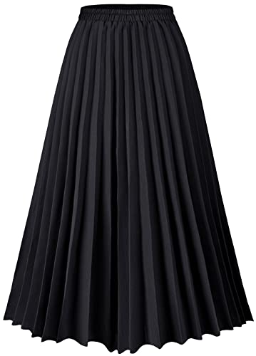 comefohome Rock Damen Sommer Midi Lang Röcke Hohe Taille Faltenrock Mädchen Sommerrock Schwarz Skirt L von comefohome