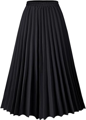comefohome Rock Damen Sommer Midi Lang Röcke Hohe Taille Faltenrock Mädchen Sommerrock Schwarz Skirt S von comefohome