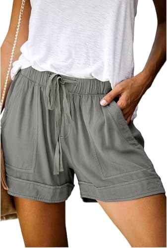 comefohome Shorts Damen Sommer High Waist Kordelzug Elastische Taille Lässig Elegant Kurze Hose Baumwolle Hosen mit Taschen C Grau XL comefohome Shorts Damen Sommer High Waist Kordelzug Elastische Taille Lässig Elegant Kurze Hose Baumwolle Hosen mit Taschen C Grau XL von comefohome