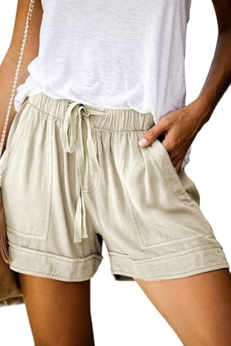 comefohome Shorts Damen Sommer High Waist Kordelzug Elastische Taille Lässig Elegant Kurze Hose Baumwolle Hosen mit Taschen C Khaki XXL comefohome Shorts Damen Sommer High Waist Kordelzug Elastische Taille Lässig Elegant Kurze Hose Baumwolle Hosen mit Taschen C Khaki XXL von comefohome