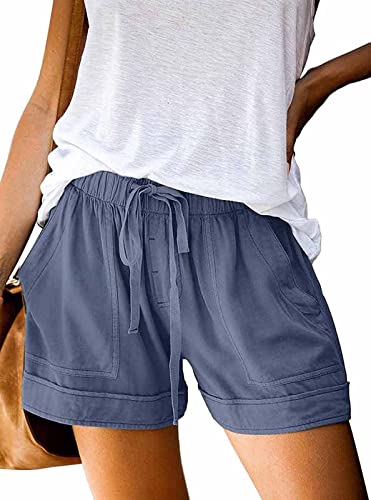 comefohome Shorts Damen Sommer High Waist Kordelzug Elastische Taille Lässig Kurze Hose Shorts mit Taschen Blau L von comefohome