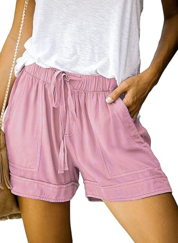comefohome Shorts Damen Sommer High Waist Kordelzug Elastische Taille Lässig Kurze Hose Shorts mit Taschen H01 Pink L von comefohome