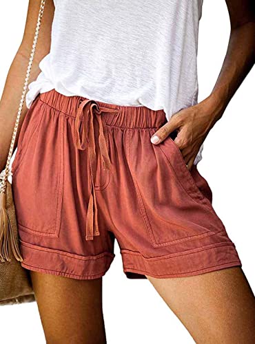 comefohome Shorts Damen Sommer High Waist Kordelzug Elastische Taille Lässig Kurze Hose Shorts mit Taschen Orange M von comefohome