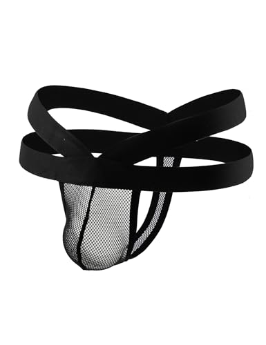 Jockstrap Sexy Unterwäsche String Tanga für Herren Sexy T-Back Ouvert Dessous Große Größen Sport Erotisch Elastizität Slips Gay Thong Sissy G-String Höschen Unterhosen Reizwäsche Schwarz,XL von comeondear