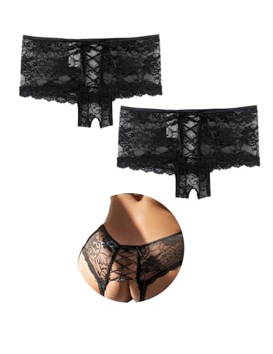 comeondear Brazilian Slip Damen mit Spitze Große Größen String Tangas für Frauen Unterhosen Panty Dessous Unterwäsche Underwear Women(2er Pack Schwarz,3XL-4XL) von comeondear