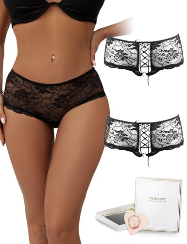 comeondear Brazilian Slip Damen mit Spitze Große Größen String Tangas für Frauen Unterhosen Panty Dessous Unterwäsche Underwear Women(2er Pack Schwarz,3XL-4XL) von comeondear