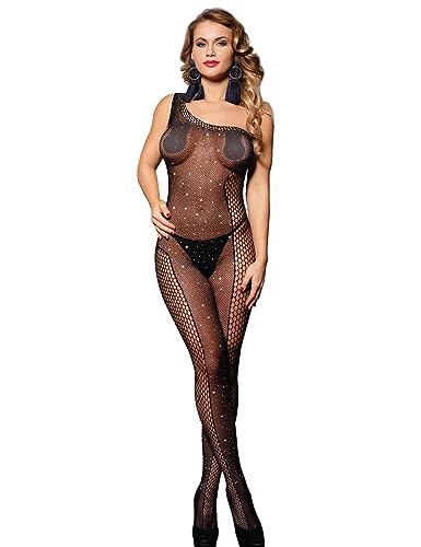 comeondear Damen Fischnetz Bodystocking Große Größen Dessous Reizwäsche Spitzen Fishnetz Body Negligee Nachtwäsche Unterwäsche Lingerie Babydoll (A-Schwarz,XS-M) von comeondear