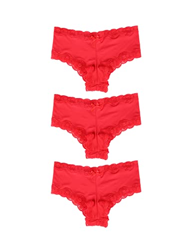 comeondear Damen Panty Sexy Slip Spitze Höschen 3er Pack Thong Modisch String Tanga Bikini Hipster Große Größen Unterhosen(Rot 3XL-4XL/48-50) von comeondear