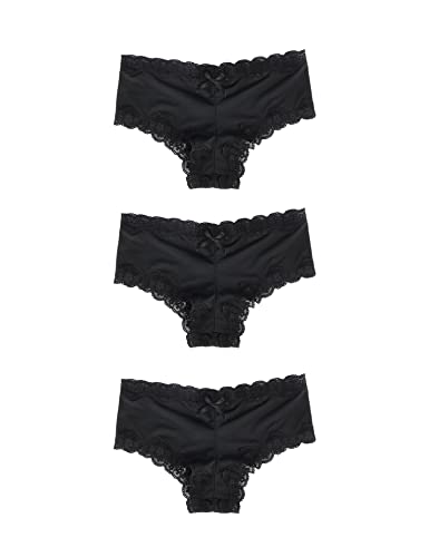 comeondear Damen Panty Sexy Slip Spitze Höschen 3er Pack Thong Modisch String Tanga Bikini Hipster Große Größen Unterhosen(Schwarz 3XL-4XL/48-50) von comeondear