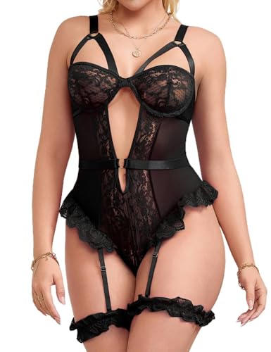 comeondear Damen Sexy Body Spitze Dessous Set Bodysuit Mesh Oberteil Top Große Größen Reizwäsche Schwarz XL-XXL comeondear Damen Sexy Body Spitze Dessous Set Bodysuit Mesh Oberteil Top Große Größen Reizwäsche Schwarz XL-XXL von comeondear