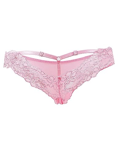 comeondear Damen Slips Spitze String Tanga Sexy Höschen Hollow Out Hipster Sommer Unterhosen Große Größen Unterwäsche(Rosa XL-XXL/44-46) von comeondear