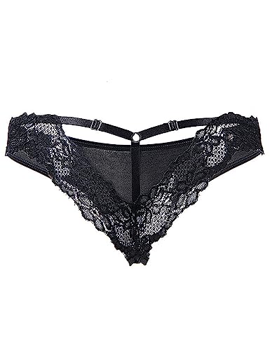 comeondear Damen Slips Spitze String Tanga Sexy Höschen Hollow Out Hipster Sommer Unterhosen Große Größen Unterwäsche(Schwarz XS-S/36-38) von comeondear