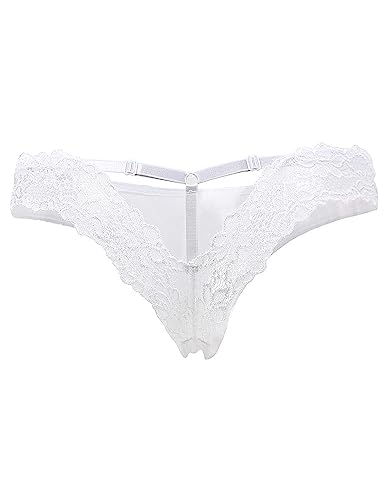 comeondear Damen Slips Spitze String Tanga Sexy Höschen Hollow Out Hipster Sommer Unterhosen Große Größen Unterwäsche(Weiß M-L/40-42) von comeondear