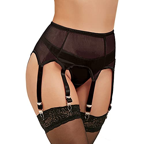 comeondear Strapsgürtel Damen Strumpfgürtel Breit Strapsen Set mit 6 halter Strumpfhalter Spitzen Hosenträgern Dessou Set mit 6 verstellbaren Metallclips String(Schwarz A,3XL-4XL) von comeondear