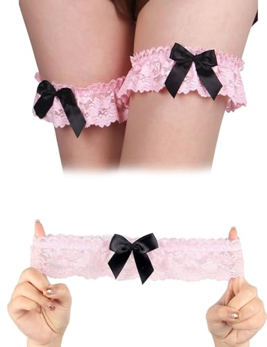 comeondear Brautstrumpfband für Hochzeit 2 Stück Bein Strumpfband mit Schleife Spitze Wedding Garters Belt for Bride Elastische Oberschenkelbänder Brautschmuck für Braut Leg Harness Rosa von comeondear