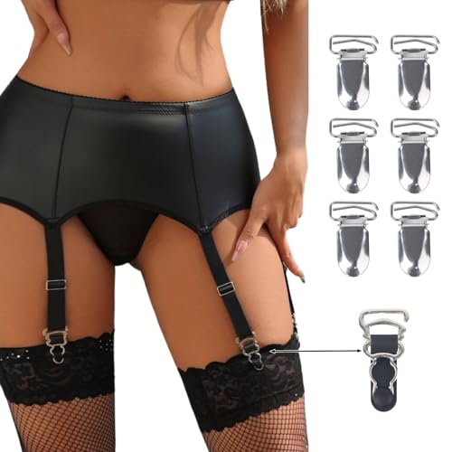 comeondear Leder Strapsgürtel Damen Schwarz Breit Strumpfhalter mit 6 Halter Garter Belt Große Größen Sexy Strumpfgürtel Hohe Taille Strapshalter Strumpfband Wetlook Strapse Hosenträger Schwarz,M von comeondear