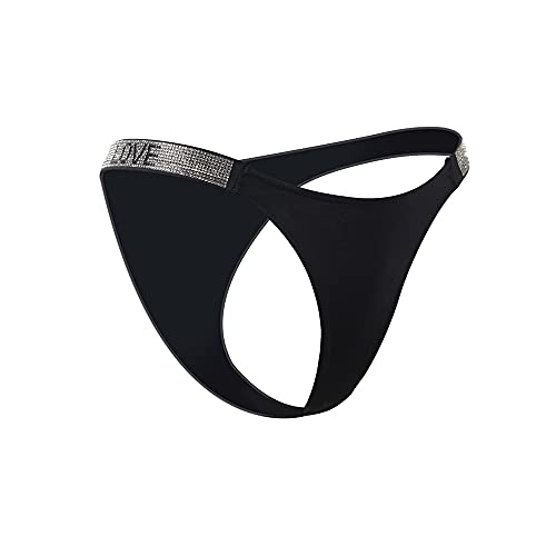 comeondear Panty Hipster Damen Strass String Tanga Niedrige Taille Slip Bikini T-Back Brazilian Höschen Große Größen Soft Thong (Schwarz 3XL-4XL/48-50) von comeondear