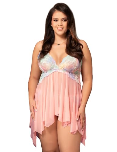 comeondear Reizwäsche Damen Dessous Grosse Grössen Unterwäsche Sexy Spitze Negligee Lingerie Women Plus Size Tiefer V-Ausschnitt Babydoll Nachtwäsche Mollige(Dunkelpink,XL-XXL) von comeondear