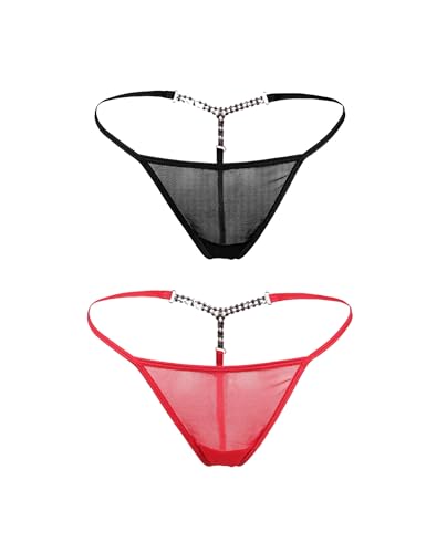 comeondear Sexy G-String Tanga Damen Slips Strass Panty Mesh T-Back Thong Soft Höschen Große Größen Unterhosen(2er Pack 3XL-4XL/48-50) von comeondear