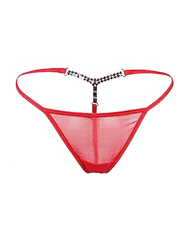 comeondear Sexy G-String Tanga Damen Slips Strass Panty Mesh T-Back Thong Soft Höschen Große Größen Unterhosen(Rot XL-XXL/44-46) von comeondear