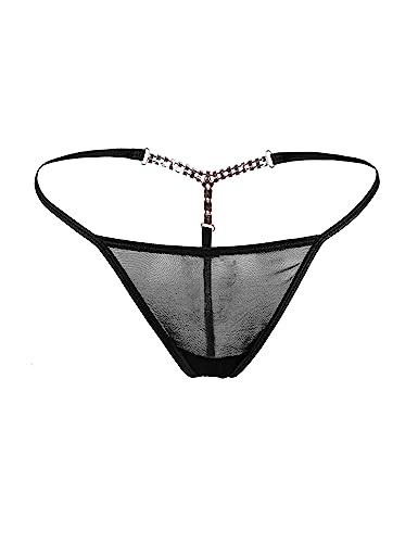 comeondear Sexy G-String Tanga Damen Slips Strass Panty Mesh T-Back Thong Soft Höschen Große Größen Unterhosen(Schwarz M-L/40-42) von comeondear