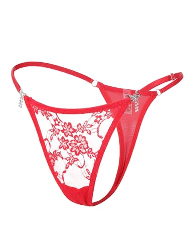 comeondear Sexy G String Tangas für Frauen Brasilien Damen Slip mit Spitze Große Größen Transparente Höschen Bikini Thong Underwear Women Lace Panties Dessous Unterwäsche Curvy(Rot,L) von comeondear