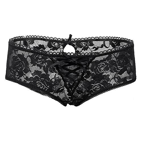 comeondear Sexy String Tanga Thong mit Stretch Spitze Höschen für Damen Große Größen Unterhosen Frauen Slip Atmungsaktiv Hipster Panty No Show Unsichtbar Unterwäsche Schwarz,XL-XXL von comeondear