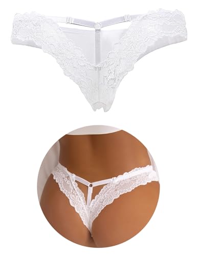 comeondear Sexy String Tangas für Frauen Brazilian Slip Damen Spitze Große Größen Erotische Höschen Dessous Unterwäsche Curvy Übergrößen Unterhosen Thong T Back Low Waist Mini Bikini(Weiß,XS-S) von comeondear