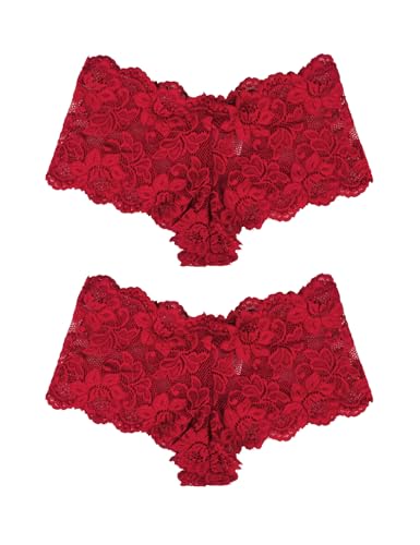 comeondear Sexy Unterwäsche Spitze Panties Floralen Slips Brasilien Höschen Hipster Unterhosen String Tanga Große Größen Reizwäsche (Rot 5XL/52) von comeondear