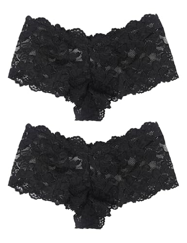 comeondear Übergröße Pantys Damen mit Spitze Große Größen Brasilien Slip Erotische Unterwäsche Sexy Dessous Reizwäsche für Frauen Mollig String Tanga Atmungsaktiv Bikini Hipster(2er Pack Schwarz,5XL) von comeondear