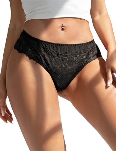 comeondear String Tanga Damen Sexy Dessous Große Größen Spitzen Höschen Elastische Unterwäsche für Frauen Nahtlose Unterhosen Elegante Slips Hipster Thongs Pantys Schwarz,3XL-4XL von comeondear