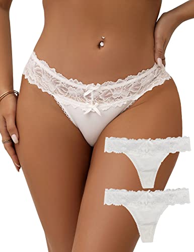 comeondear Weiß Slips Unterwäsche für Frauen 2er Pack Sexy Spitze String Tanga Set Thong Seamless Hipster Unterhose Stretch Atmungsaktiv Panties Höschen Reizwäsche Für Sie (Boxer 2er Weiß,XL-XXL) von comeondear