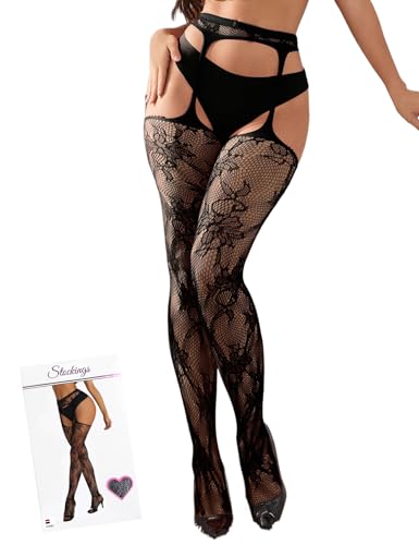 comeondear Strumpfhosen Muster für Frauen Große Größen Fishnet Stockings Spitze Strapsstrümpfe Strapsstrumpfhosen Strapsen Strümpfe Dessous Reizwäsche(Schwarz,3XL-5XL) von comeondear