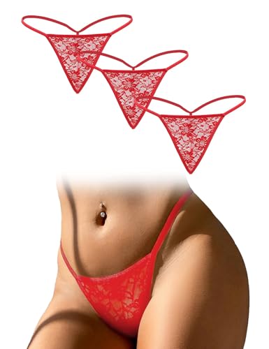 comeondear Brazilian Slip Damen Spitze Sexy Unterhosen Übergröße Mini Bikini G-String für Sex Frauen Höschen Micro String Dessous Reizwäsche Curvy Seamless Tanga Große Gößen Underwear Women(Rot,L) von comeondear
