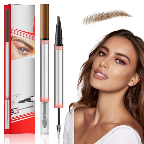 2In1 Augenbrauenstift mit Gel, Neuest Microblading Augenbrauenstift, 2-in-1 Brow Pen and Sealing Brow Gel Wasserfester Augenbrauen Stift mit 4 Gabelspitzen Magischer Eyebrow Pencil (01#Hellbraun) von comepew