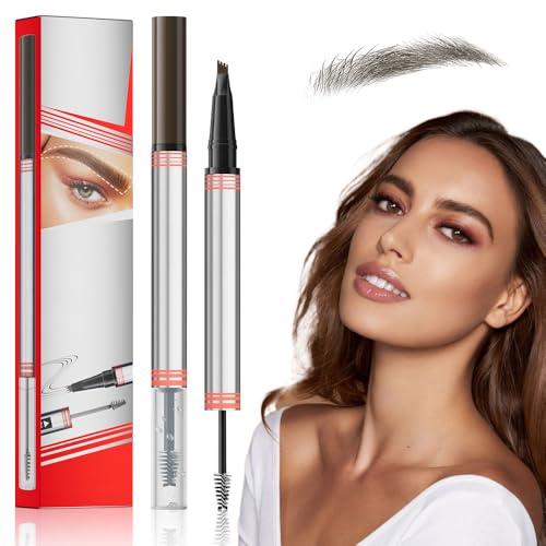 2In1 Augenbrauenstift mit Gel, Neuest Microblading Augenbrauenstift, 2-in-1 Brow Pen and Sealing Brow Gel Wasserfester Augenbrauen Stift mit 4 Gabelspitzen Magischer Eyebrow Pencil (02#Dunkelbraun) von comepew
