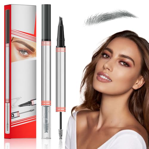 2In1 Augenbrauenstift mit Gel, Neuest Microblading Augenbrauenstift, 2-in-1 Brow Pen and Sealing Brow Gel Wasserfester Augenbrauen Stift mit 4 Gabelspitzen Magischer Eyebrow Pencil (03#Grau) von comepew