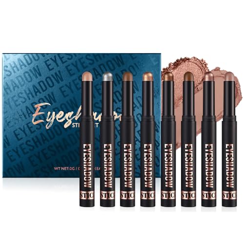 Glitter Eyeshadow Stick, 2025 Neu 8 Farben Lidschatten Stift, Highlighter Eyeshadow Pencil Glitter Eye Shadow Eyeliner Pen als Lidschattenstift oder Eyeliner Glitzerndes Augen-Make-up (A) von comepew