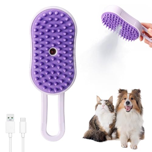 Katzenbürste mit Dampf, 2025 Neu Steamy Cat Brush, 3-In-1 Dampfbürste Katze Selbstreinigende Zupfbürste mit Einem Knopf Massage Steamer Kamm Hundebürste für Langhaar Kurzhaar Katzen Hunde (1PC) von comepew