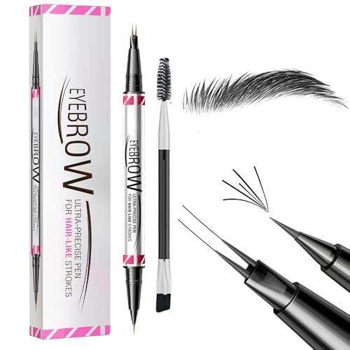 Microblading Augenbrauenstift, 2025 Neu Wischfest Eyebrow Pencil, Wasserfest 2-in-1 Dual-Ended Microblading Augenbrauenstift 3D Eyeliner mit Pinsel mit 2-Fork Tip für Natürliche (05# Schwarz) von comepew